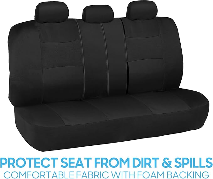 BDK PolyPro Black Car Seat Covers Full Set with Matching Carpet Floor Mats - Automotive Seat Covers for Cars Trucks SUV - Includes Split Bench Rear Seat Cover - Interior Car Accessories