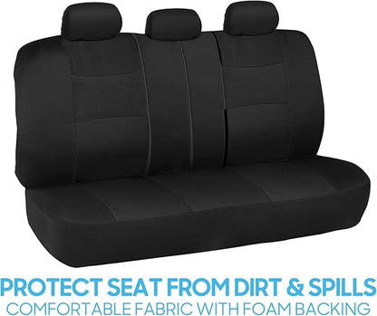 BDK PolyPro Black Car Seat Covers Full Set with Matching Carpet Floor Mats - Automotive Seat Covers for Cars Trucks SUV - Includes Split Bench Rear Seat Cover - Interior Car Accessories
