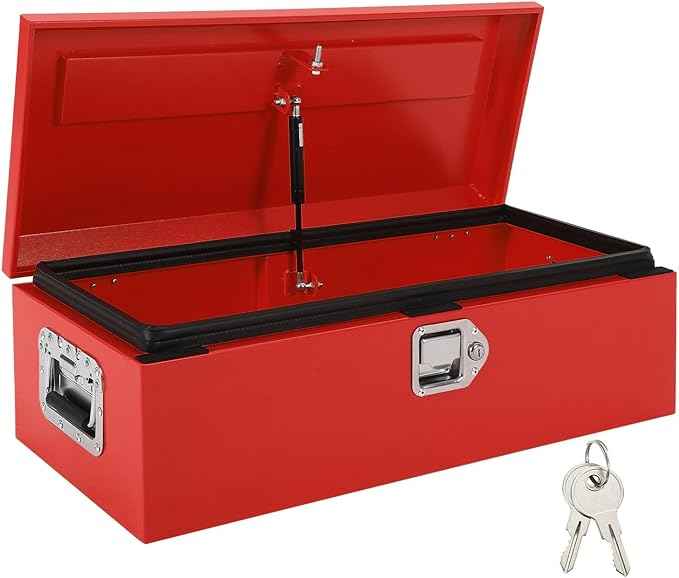 Heavy Duty Steel Metal Tool Box for Truck Bed, 30" Lockable Pickup Truck Tool Box with Gas Struts, Weatherproof Crossbed Storage Chest, Diamond Plate Truck Bed Tool Box for Trailer, RV, Work Truck