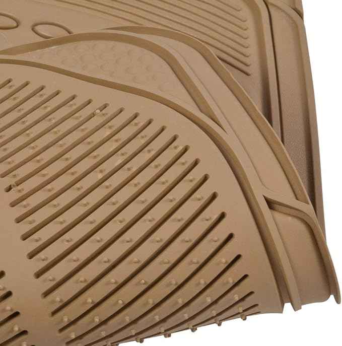 BDK Beige Heavy Duty Front & Rear Rubber Floor Mats Universal Liners for Car SUV Van & Truck, All Weather Protection with Anti-Slip Nibs, Fit Contours of Most Vehicles