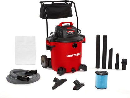 CRAFTSMAN CMXEVBE17656 20 Gallon 6.5 Peak HP Wet Dry Vac with Cart, Heavy-Duty Shop Vacuum Wet and Dry with Fine Dust Filter, Dust Bag, Hose and Attachments for Shop, Garage, Jobsite Cleaning