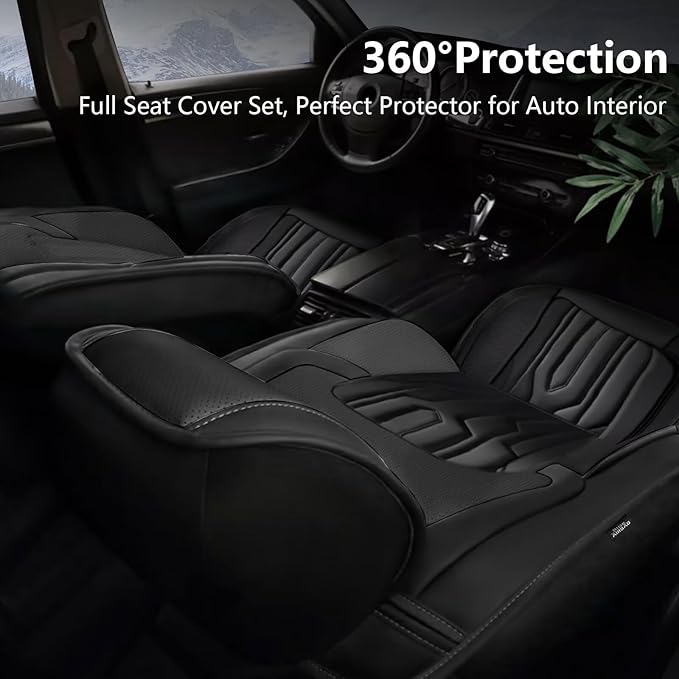 YORKNEIC Seat Covers Front Set for Dodge Grand Caravan 2008-2020: Breathable Leather Car Seat Covers (2 Front Set, Black)