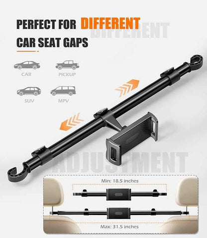 Car Headrest Tablet Holder [Dual-Clamp Stability][360° Adjustable] Back Seat iPad Mount for Kids Road Trip, Compatible with 4.5–16.5" iPad Pro/Air/Mini, Galaxy Tab, Kindle Fire, Switch