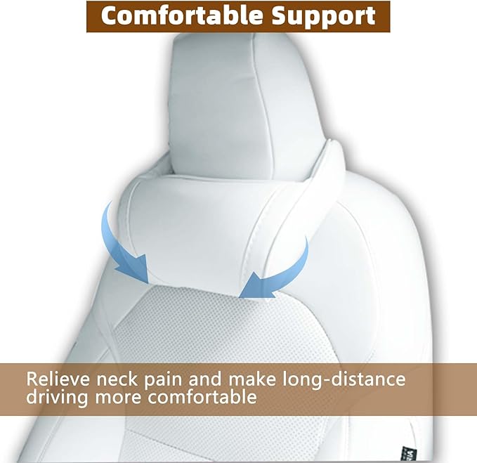 Car Neck Pillow for Tesla Model 3 Model Y Model S Model X Cybertruck and Most Cars, Memory Foam Ergonomic Design Seat Neck Support Headrest, 2 Pieces, White