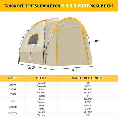 Pickup Truck Tent with Awning Shade,Waterproof PU5000mm Oxford for 5.5-6.3 FT Truck Bed for Camping Travel Outdoor Activities for Chevy Silverado 1500,Ram 1500/Dakota,F150,GMC 1500,Titan,Tundra