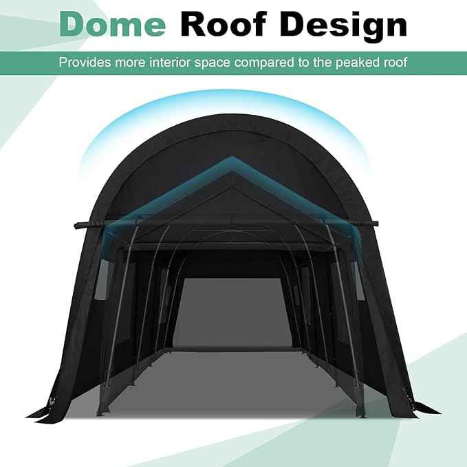 COBIZI Carport 10x20 FT Heavy Duty Portable Garage Storage Shelter Shed with All-Steel Metal Frame & Vents, Round Style Outdoor Storage Shed for Car, Truck, Boat, Patio Furniture Anti-Snow Waterproof