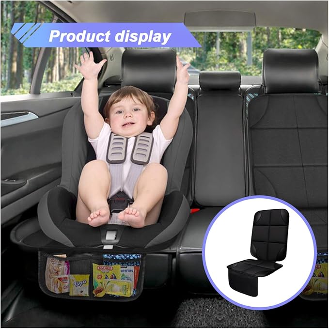 Baby Car Seat Protector for Child, Waterproof Baby Car Seats Cover with Non-Slip Backing, 600D Fabric Car Seat Mat with Thickest Padding & Mesh Pockets for Baby Pet (2PCS)