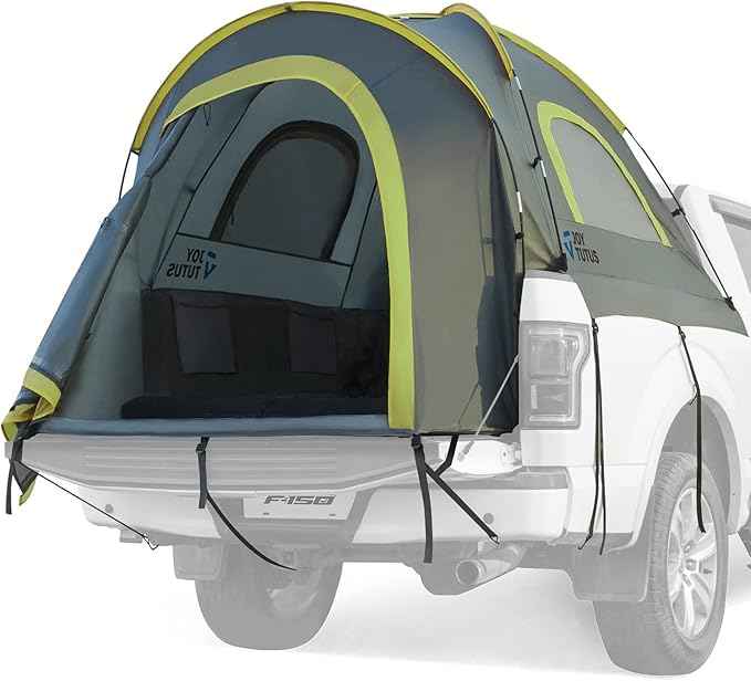 JOYTUTUS Pickup Truck Tent 2.0, Waterproof PU2000mm Double Layer for 2 Person, Portable Truck Bed Tent with Rainfly, 5.5'-5.8' Camping Preferred - Green