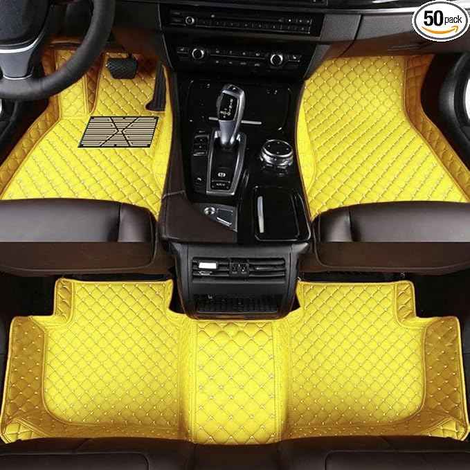 Custom Car Floor Mats for 99.99% Sedan SUV Sports Car Men Women Protection Full Coverage Pads Anti-Slip Leather Floor Lining All Weather Car Floor Mats (Yellow)