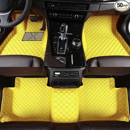 Custom Car Floor Mats for 99.99% Sedan SUV Sports Car Men Women Protection Full Coverage Pads Anti-Slip Leather Floor Lining All Weather Car Floor Mats (Yellow)