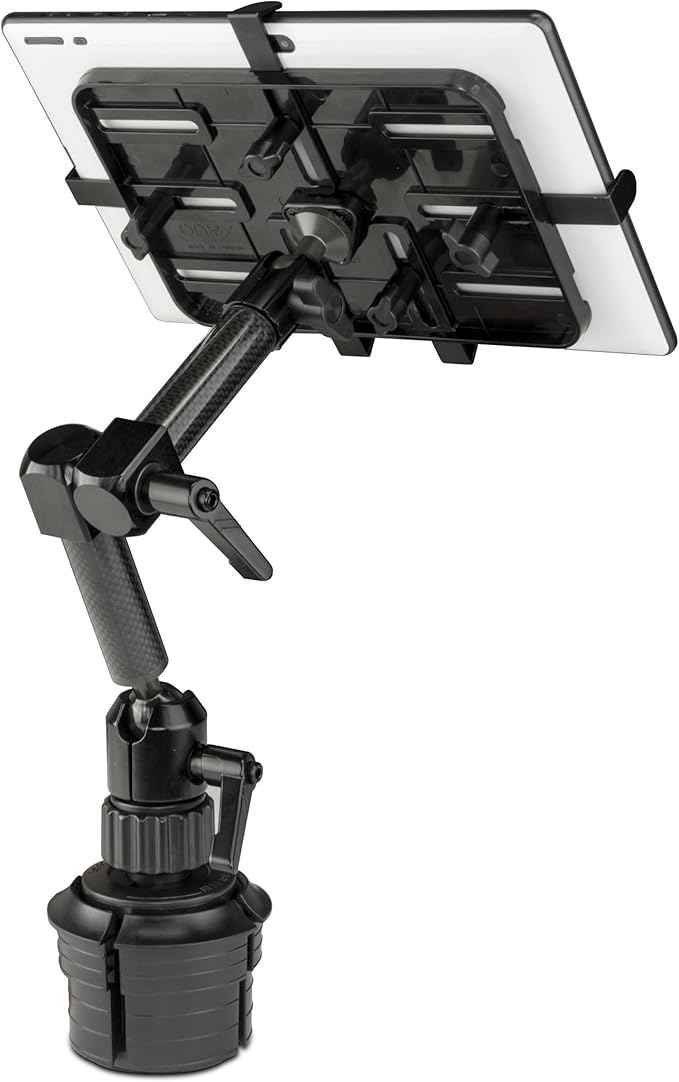 Mount-It! Carbon Fiber Cup Holder Tablet Mount Tablet Holder for Car Truck SUV, Adjustable 7–11 Inch iPad & Tablets, 18" Extension Arm, 360° Rotation, Fits 2.75"–3.5" Cupholders, ELD GPS Holder