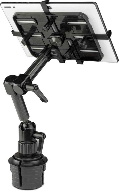 Mount-It! Carbon Fiber Cup Holder Tablet Mount Tablet Holder for Car Truck SUV, Adjustable 7–11 Inch iPad & Tablets, 18" Extension Arm, 360° Rotation, Fits 2.75"–3.5" Cupholders, ELD GPS Holder