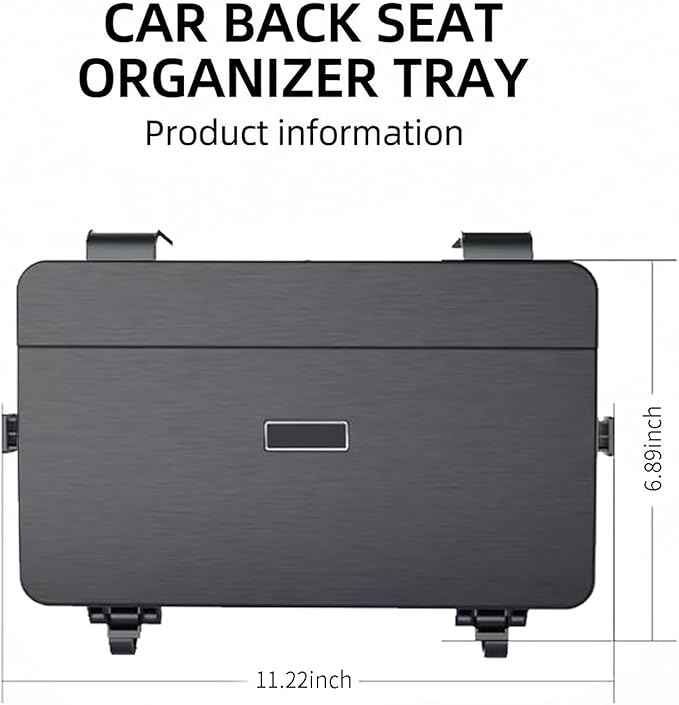 Car Back Seat Tray Table - Foldable & Adjustable Travel Desk for Eating, Working, Gaming | Sturdy Plastic Snack Lap Tray for Adults | Fits SUV, Sedan, Minivan (Folding Storage Box)