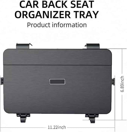 Car Back Seat Tray Table - Foldable & Adjustable Travel Desk for Eating, Working, Gaming | Sturdy Plastic Snack Lap Tray for Adults | Fits SUV, Sedan, Minivan (Folding Storage Box)
