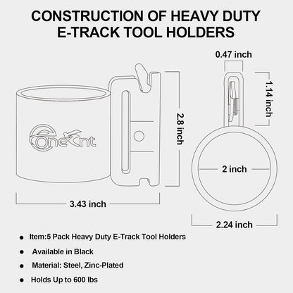 5 Pack E-Track Tool Holders|E Track Accessories for Enclosed Trailer to Heavy Duty Tool Holder |E Track/X Track Tool Hangers to Keep Rakes,Shovels, Broom|E Track Shovel Holder for Truck