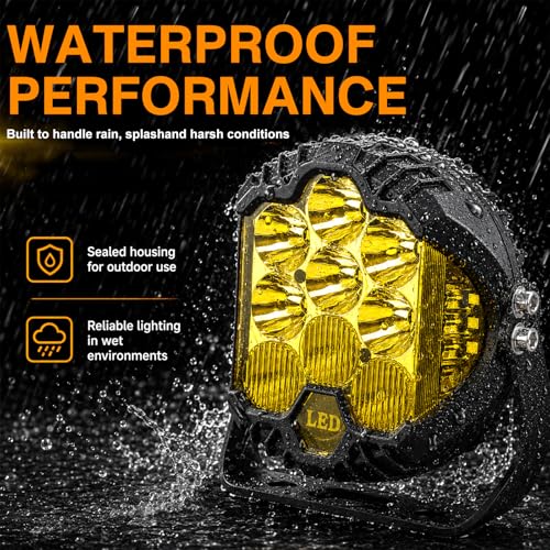 2PCS 5 Inch Yellow Round Side Shooter Offroad Fog Lights Amber DRL 90W 3 Modes 270° Wide Range Super Bright LED Pods Light Kit for Pickup Truck ATV UTV SUV