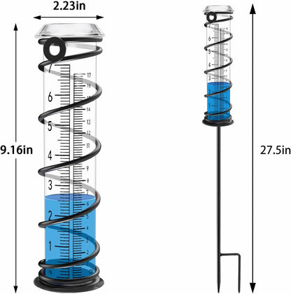 Upgrade Rain Gauge, Detachable Spiral Rain Gauge Outdoor, Rain Measure Gauge for Yard, Large Number Rain Water Meter, Thickened Plastic Rain Gauge with Stake and Metal Frame for Patio,Lawn