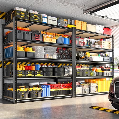 48" W Garage Shelving 3080LBS Storage Shelves 5 Tier Industrial Shelving Adjustable Metal Storage Shelves for Garage (4 Count)