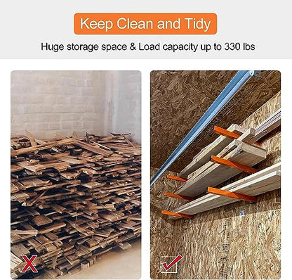 Wall Mount Wood Organizer and Lumber Storage Rack with 3