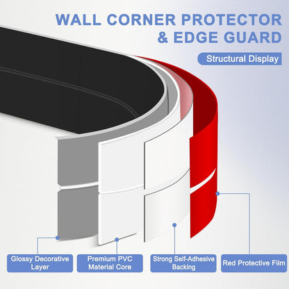 Wall Corner Protector Moulding Trim Peel and Stick Wall Corner Guards Trim Flexible Self Adhesive Edge Protector Moulding, 0.8 in x 40 Ft, Black