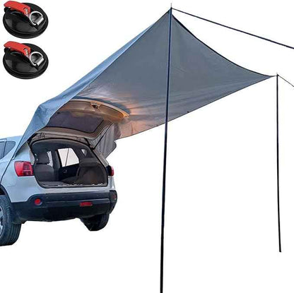 DANCHEL OUTDOOR Portable Suction Cups Car Rear/Side Awning Overland Camping, Needn't Roof Rack Mounting, Waterproof Vehicle Camper Awning Tarp for SUV Truck, 6.5ftx9.8ft Gray