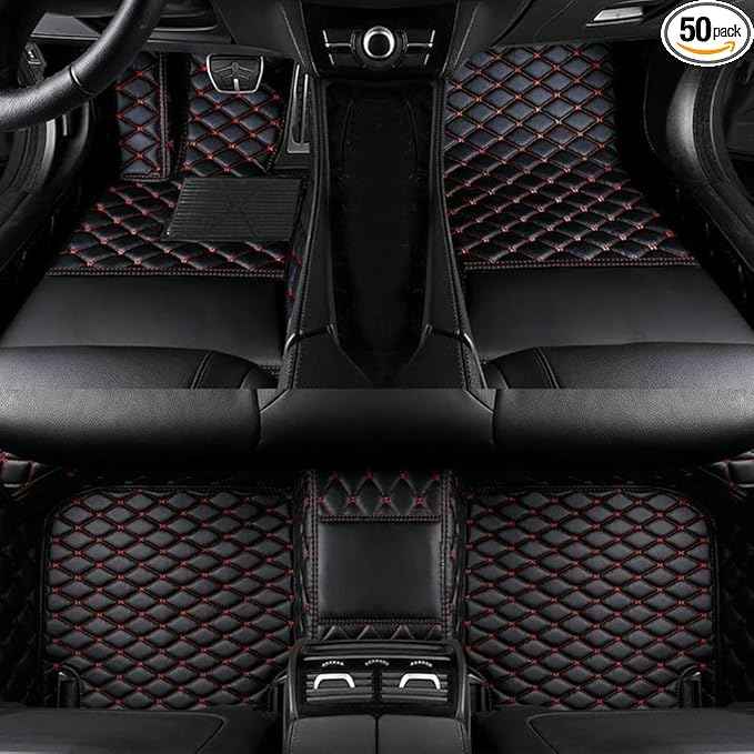 Custom Car Floor Mats for 99.99% Sedan SUV Sports Car Men Women Protection Full Coverage Pads Anti-Slip Leather Floor Lining All Weather Car Floor Mats (Black and Red)