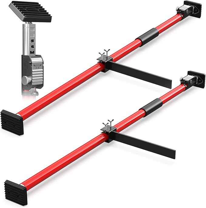 3-H Truck Cargo Bar, 43"-77" Adjustable Support Pole All Metal,Cabinet Jack,Truck Bed Divider with Self-Locking Spring Ratchet - Load Lock Bar for Vans, SUVs & Trucks,Red,2pc & Divider Bar
