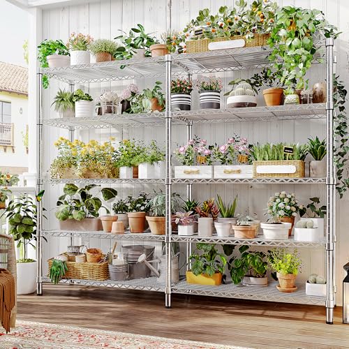 1500LBS Storage Shelves 61.7''W Wire Shelving Unit 5 Tier Metal Shelving for Storage Rack Shelves Heavy Duty Garage Shelf Pantry Shelves Kitchen Shelving (5 Count)