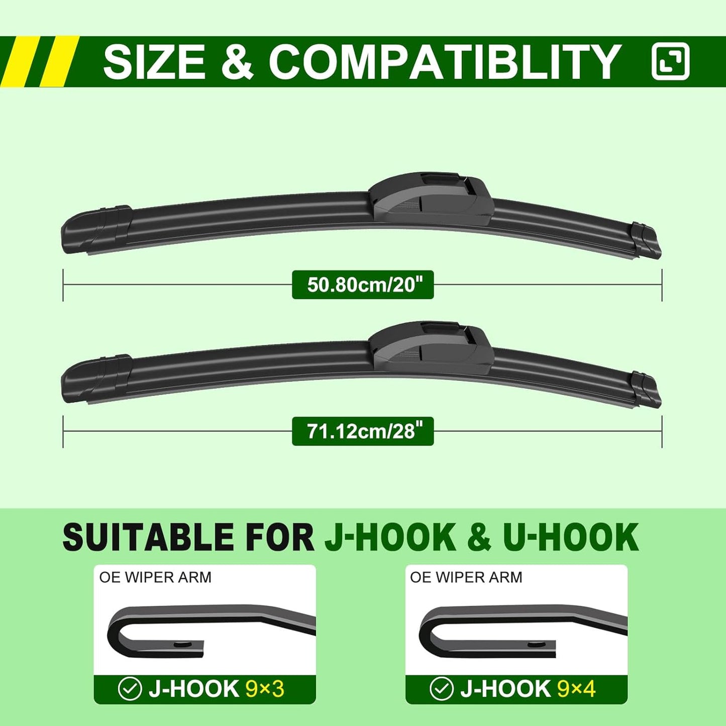 OEM Quality 28in + 20in Premium All-Season Windshield Wiper Blades for Original Equipment Replacement(Set of 2)