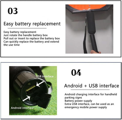 18" LED Stop/Slow Paddle, Reflective Hand Held Stop Sign with Handle, Steady/Flashing Light Modes