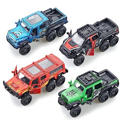 Pick up Trucks Open Door Die Cast Metal Toy Cars Pull Back 4 Pack