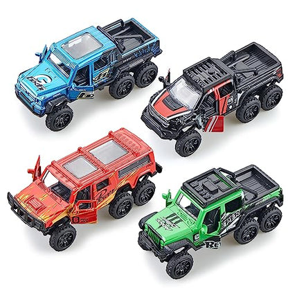 Pick up Trucks Open Door Die Cast Metal Toy Cars Pull Back 4 Pack