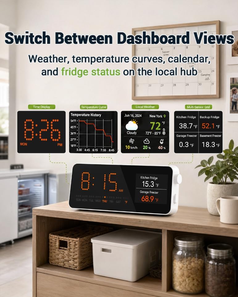 WiFi Freezer Thermometer Alarm with Digital Monitor Hub