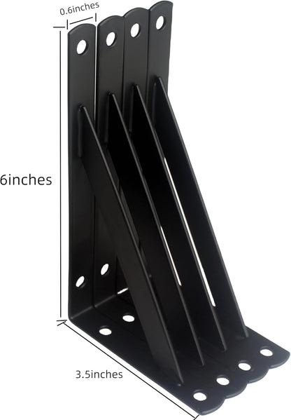12 Pack L6 x H 3.5" Black Heavy Duty Shelf Brackets with Screws Metal Shelf Brackets Shelf Support Angle Brackets for Shelves L Brackets Heavy Duty Floating Shelf