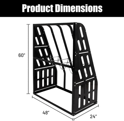 1500LBS Vertical Bar Rack Standing Storage Rack, 47" W x 24" D x 60" H Steel Vertical Long Parts Storage Rack with Galvanized Chains & 2 Side Pegboards, 4 Bays Lumber Storage Rack for Garage Storage