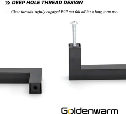 goldenwarm 10 Pack Black Cabinet Knobs T Bar - Kitchen Cabinet Handles Stainless Steel Cabinet Hardware Black Pulls for Bathroom Cabinets and Cupboard, 2in(50mm) Overall Length