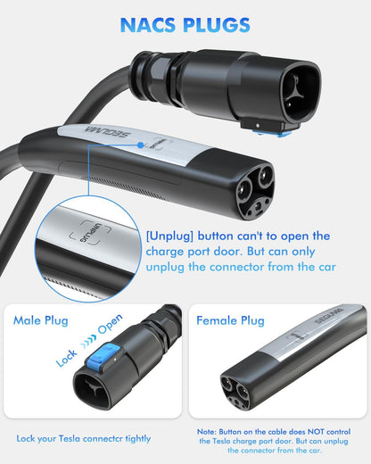 EV Charger Extension Cable for Tesla Charger, 50Amp 21ft Max 240V 12kW with NACS Plug, EV Extension Cord for Level 1/2 Tesla Mobile Charger/Wall Connector, Extension Cord for ModelY/X/3/S/Cyber-truck