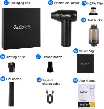 Air Duster Jet and Vacuum 2 in 1, 4 Gears Adjust, Rechargeable Portable Cordless Electronics for PC Keyboard, Car, Camping, housecleaning, Car Detailing, Fully Charge Before Use