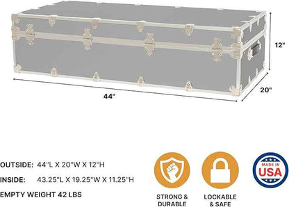 Rhino Trunk & Case Trundle Home Storage & College Trunk With Wheels - 44”x20”x12” - 1500+ lbs Capacity. USA Made Secure Under-Dorm Bed Footlocker for Clothes and Food, and Underbed Shoe Storage Box