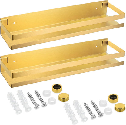 Lallisa 2 Pieces Stainless Steel Shelf Bathroom Shower Floating Shelves Wall Mounted Shower Caddy Basket Shelf Storage Organizer Shelves for Bathroom, Kitchen, Living Room (15.75 Inch/ 40 cm,Gold)