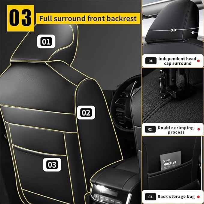 YORKNEIC Full Set Seat Covers Fit for Buick Lacrosse 2008-2019: Faux Leather Car Seat Cover Protector Cushion (5-Seat Full Set, Black)