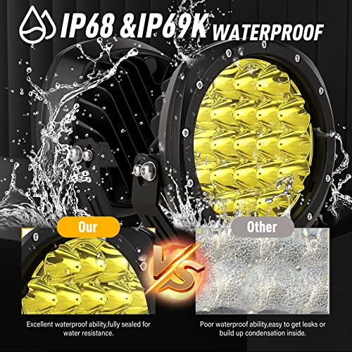 7Inch Round LED Amber Driving Offroad Lights 2PCS 210W 32000LM Amber Off road Lights LED Off Road Light Round Waterproof IP68 IP69K 12V 24V for Pickup Trucks SUV ATV UTV 4x4