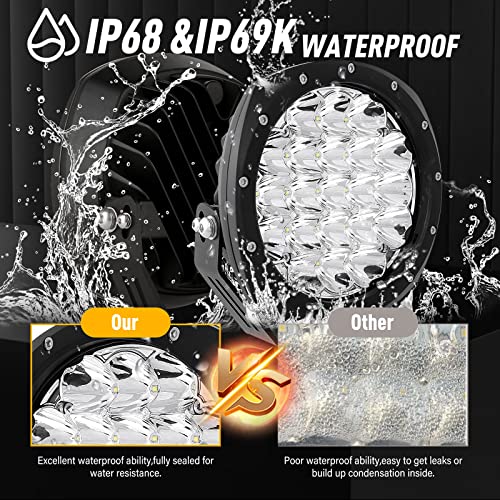 7Inch Round LED Offroad Lights 2PCS 210W 32000LM Super Bright LED Off Road Lights Driving Lights Round Waterproof IP68 IP69K 12V 24V for Pickup Trucks SUV ATV UTV 4x4