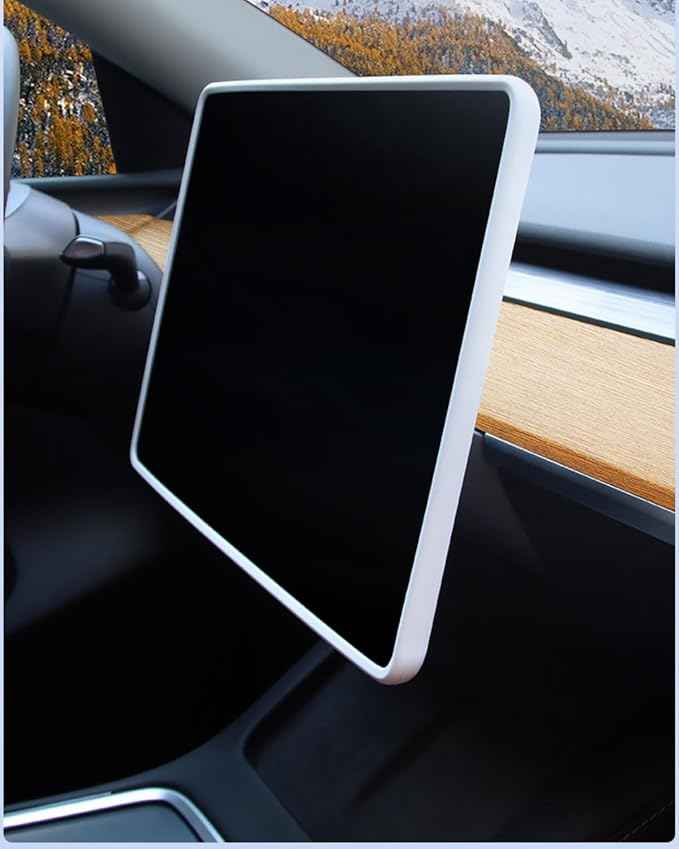 Center Console Screen Protector Frame Compatible with Tesla Model 3 Model Y 2025 2024 2023 2022 2021 2020 Display Decoration Interior Accessories, Silicone Grey