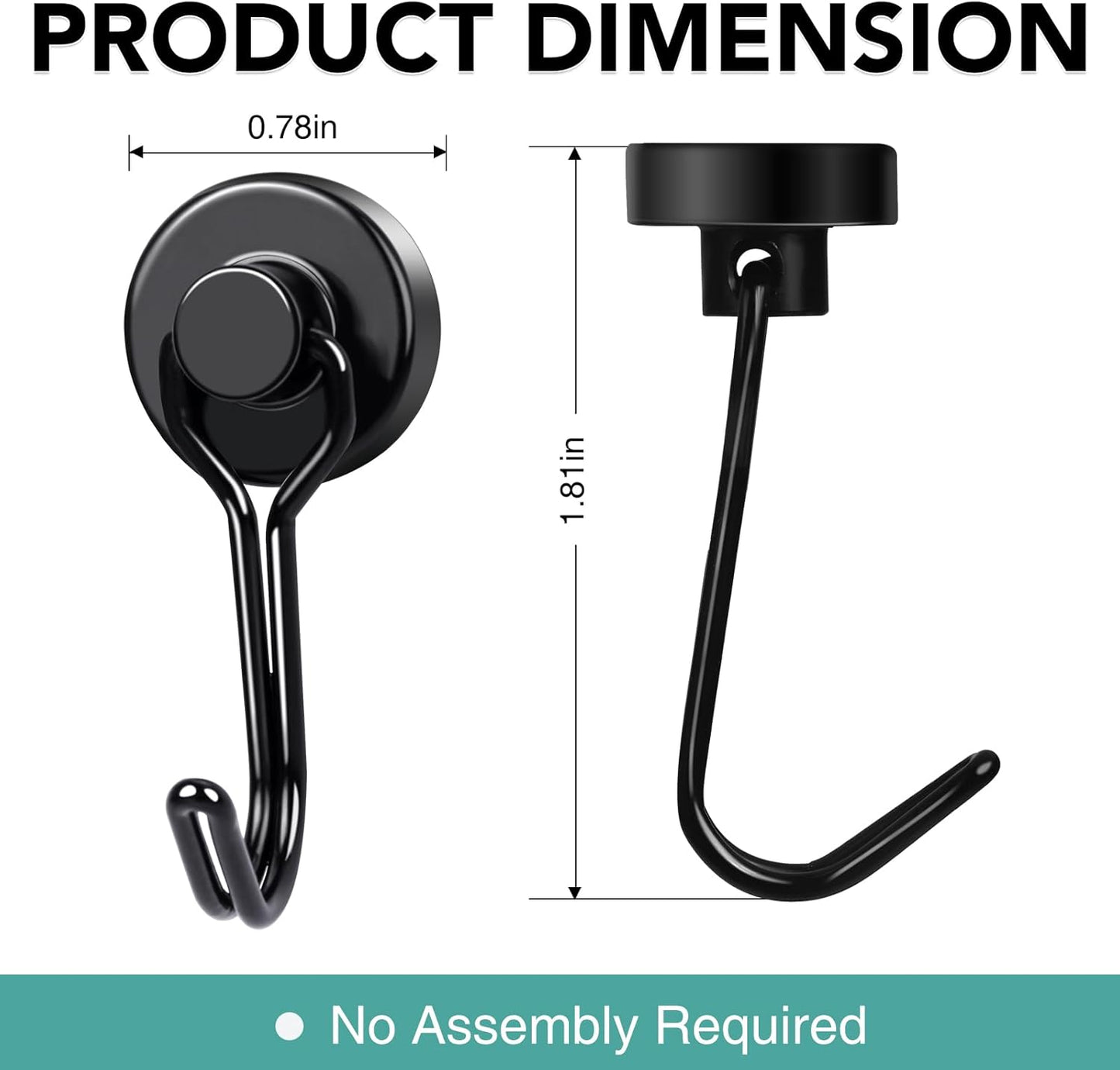 MIKEDE Magnetic Hooks, 40Lbs Heavy Duty Neodymium Magnet Hooks Black Magnets with Swivel Hooks for Hanging, Rust Proof Strong Magnets Hook, Magnetic Metal Hanger for Fridge, Storage, 6 Pack