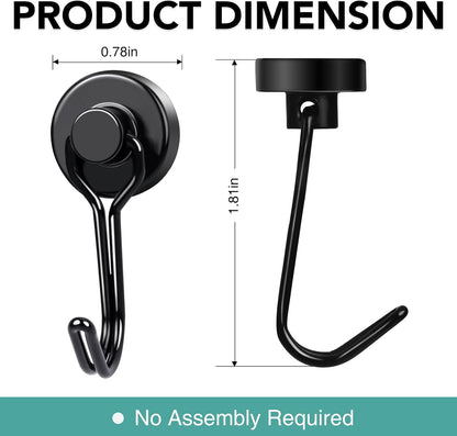 MIKEDE Magnetic Hooks, 40Lbs Heavy Duty Neodymium Magnet Hooks Black Magnets with Swivel Hooks for Hanging, Rust Proof Strong Magnets Hook, Magnetic Metal Hanger for Fridge, Storage, 6 Pack