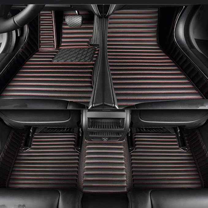 Custom Making Car Floor Mats Compatible with Audi BMW Mercedes-Benz Toyota Lexus Honda Infiniti Nissan Hyundai Kia All Models 2005-2026 (Striped Black Red)