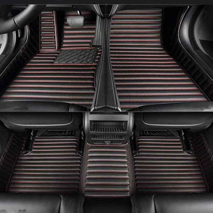 Custom Making Car Floor Mats Compatible with Audi BMW Mercedes-Benz Toyota Lexus Honda Infiniti Nissan Hyundai Kia All Models 2005-2026 (Striped Black Red)