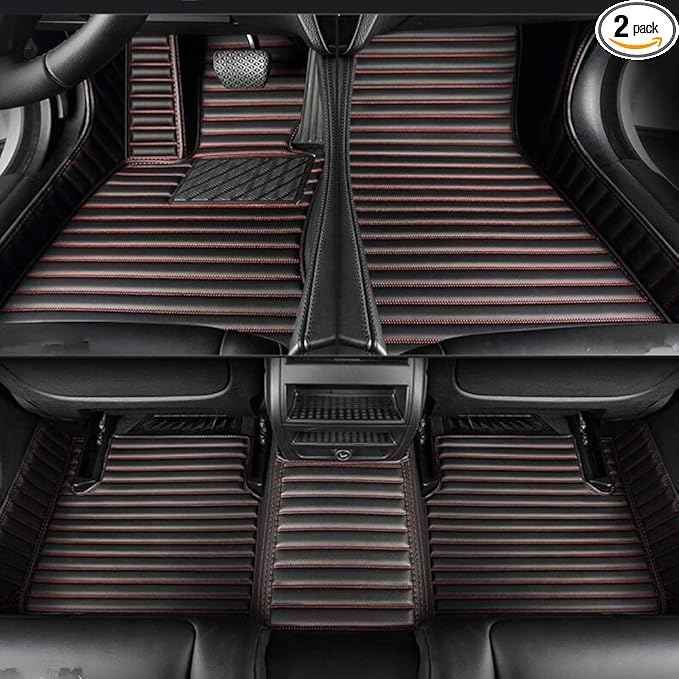 Custom Making Car Floor Mats Compatible with Audi BMW Mercedes-Benz Toyota Lexus Honda Infiniti Nissan Hyundai Kia All Models 2005-2026 (Striped Black Red)