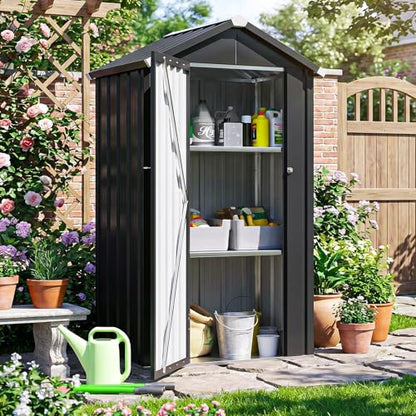 Vertical Outdoor Storage Cabinet 2.5’x2’ with Floor & Shelves Black